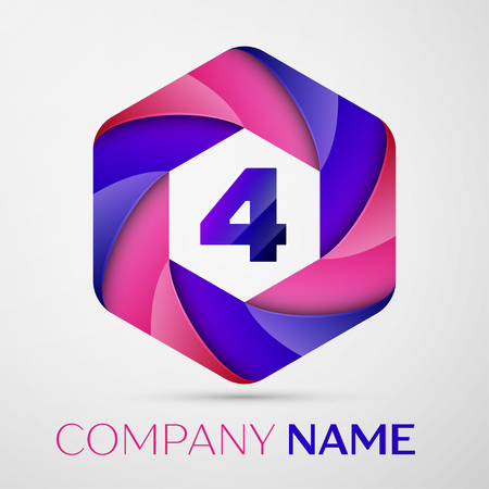 Four number colorful logo in the hexagonal on black background. Vector template for your designのイラスト素材