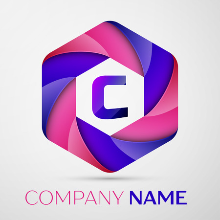 C Letter colorful logo in the hexagonal on grey background. Vector template for your designのイラスト素材
