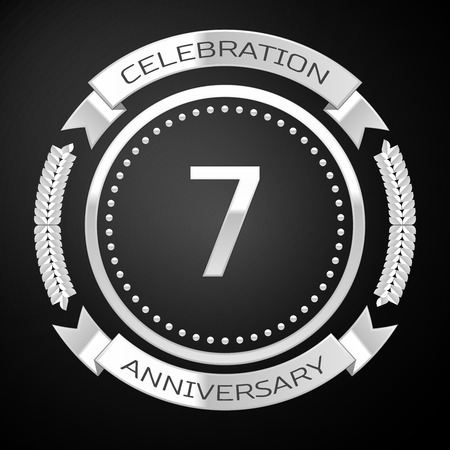 Seven years anniversary celebration with silver ring and ribbon.のイラスト素材