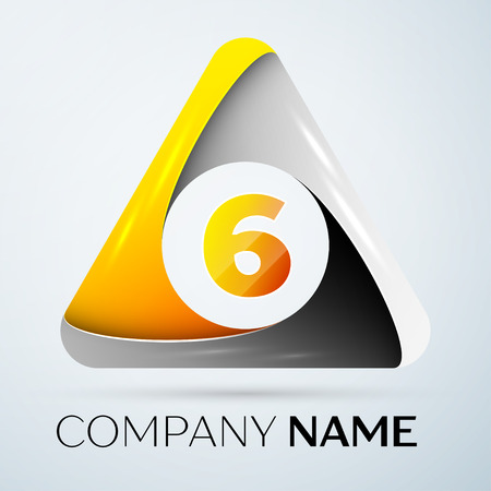 Number six vector logo symbol in the colorful triangle on grey background. Vector template for your designのイラスト素材