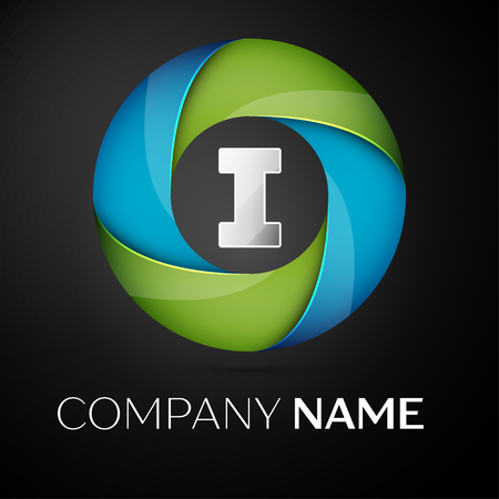 Letter I vector logo symbol in the colorful circle on black background. Vector template for your designのイラスト素材