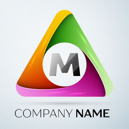 Letter M vector logo symbol in the colorful triangle. Vector template for your designのイラスト素材