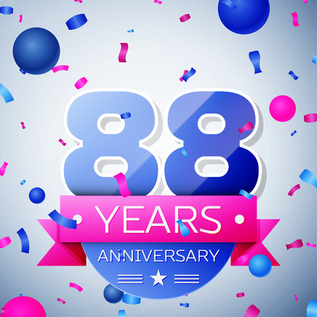 Eighty eight years anniversary celebration on grey background. Anniversary ribbonのイラスト素材