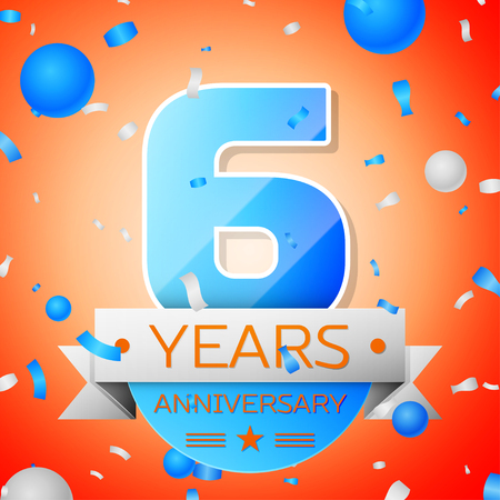 Six years anniversary celebration on orange background. Anniversary ribbonのイラスト素材