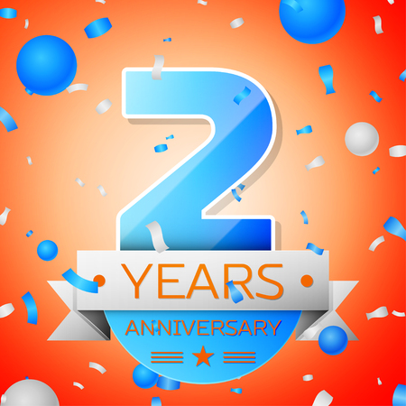 Two years anniversary celebration on orange background. Anniversary ribbonのイラスト素材