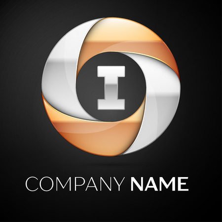 Letter I vector logo symbol in the colorful circle on black background. Vector template for your designのイラスト素材