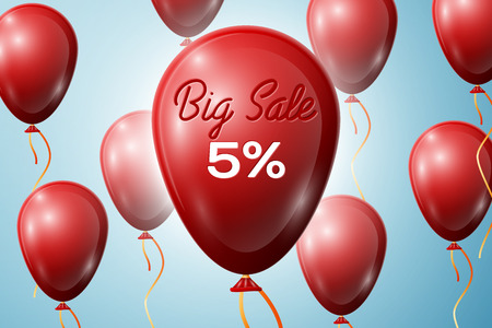 Red Balloons with an inscription Big Sale five percent Discounts. SALE concept for shops store market, web and other commerce. Vector illustration.のイラスト素材