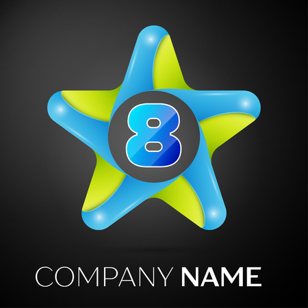 Number eight vector logo symbol in the colorful star on black background. Vector template for your designのイラスト素材