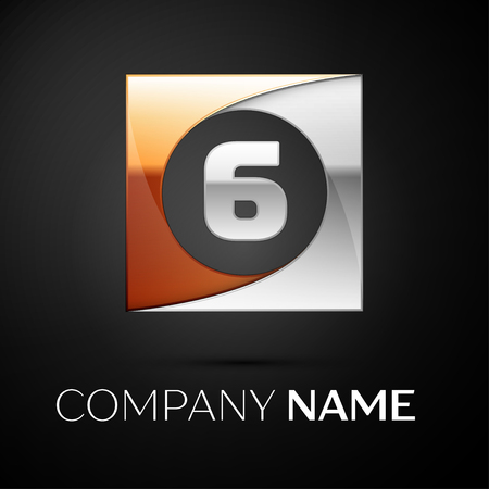 Number six vector logo symbol in the colorful square on black background. Vector template for your designのイラスト素材