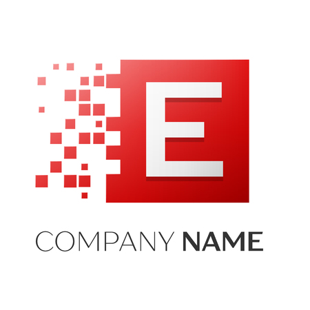 Letter E vector logo symbol in the colorful square with shattered blocks on white background. Vector template for your designのイラスト素材