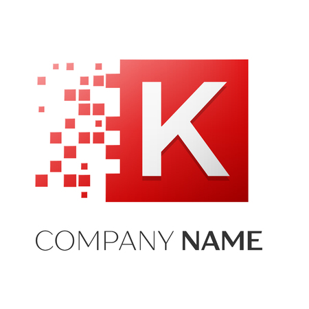 Letter K vector logo symbol in the colorful square with shattered blocks on white background. Vector template for your designのイラスト素材