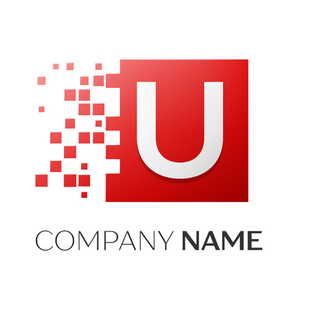 Letter U vector logo symbol in the colorful square with shattered blocks on white background. Vector template for your designのイラスト素材