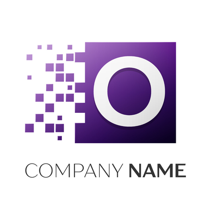 Letter O vector logo symbol in the colorful square with shattered blocks on white background. Vector template for your designのイラスト素材