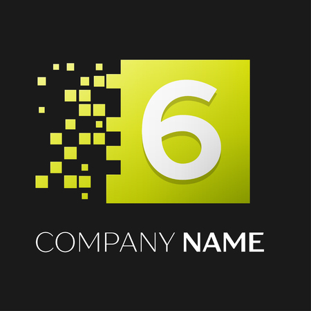 Number six vector logo symbol in the colorful square on black background. Vector template for your designのイラスト素材