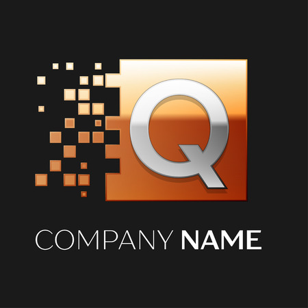 Letter Q vector logo symbol in the colorful square with shattered blocks on black background. Vector template for your designのイラスト素材