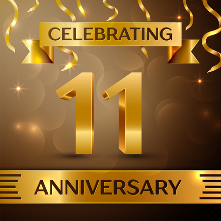 Eleven Years Anniversary Celebration Design Confetti And Gold Ribbon On Golden Background Colorful Vector Template Elements For Your Birthday Party Anniversary Ribbonのイラスト素材 ストックフォト 写真素材のstock Foto ストックドットフォト