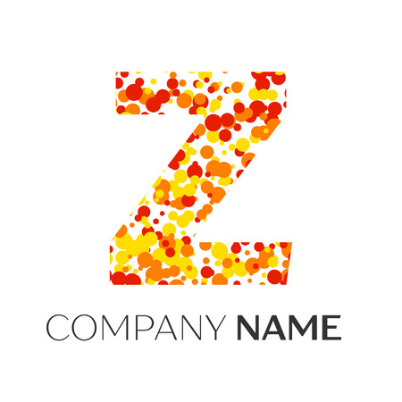 Letter Z logo with orange, yellow, red particles and bubbles dots on white background. Vector template for your designのイラスト素材