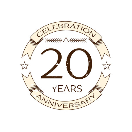 Realistic twenty years anniversary celebration logo with ring and ribbon on white background. Vector template for your designのイラスト素材