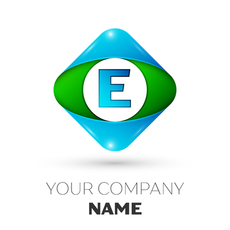 Realistic Letter E vector logo symbol in the colorful rhombus on white background. Vector template for your designのイラスト素材