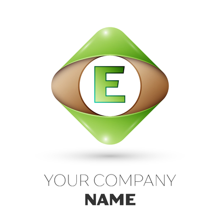 Realistic Letter E vector logo symbol in the colorful rhombus on white background. Vector template for your designのイラスト素材