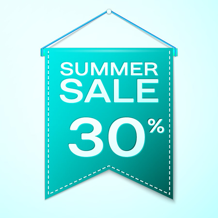 Realistic Green pennant with inscription Summer Sale Thirty percent Discounts over a green background. Sale concept for shops store market, web and other commerce. Vector illustrationのイラスト素材
