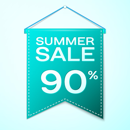 Realistic Green pennant with inscription Summer Sale Ninety percent Discounts over a green background. Sale concept for shops store market, web and other commerce. Vector illustrationのイラスト素材