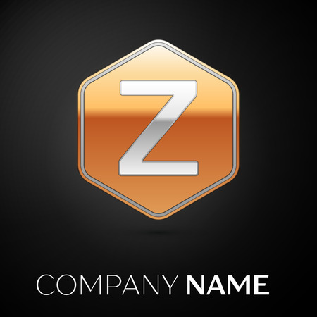 Letter Z vector logo symbol in the golden hexagonal on black background. Vector template for your designのイラスト素材