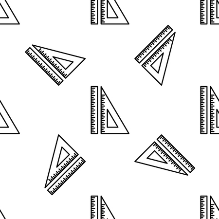 Set ruler, triangular ruler and protractor line icon seamless pattern on white background. Straightedge sign. Triangle sign. Geometrical instruments. Flat design. Vector Illustrationのイラスト素材
