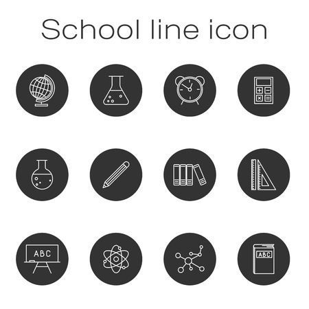 Set School and Science, Education line icons - student learning and graduation symbols isolated on white background. Flat design. Vector Illustrationのイラスト素材