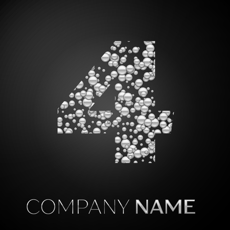 Number Four logo silver dots. Alphabet logotype with abstract silver bubbles shape on black background. Vector template for your designのイラスト素材