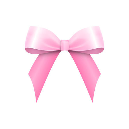 Realistic Shiny Pink Satin Bow isolated on white background. Vector illustrationのイラスト素材