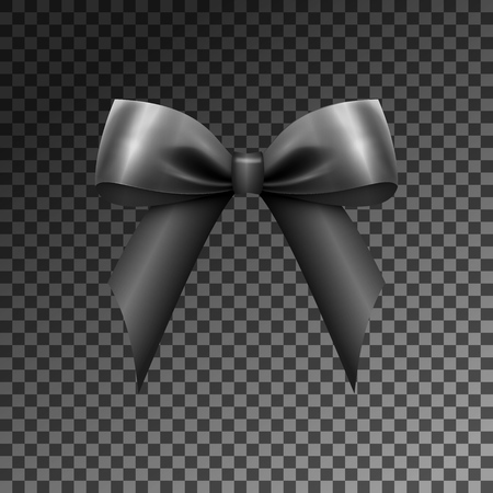 Realistic Shiny Black Satin Bow isolated on transparent background. Vector illustrationのイラスト素材