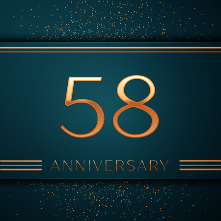 Realistic Fifty eight Years Anniversary Celebration design banner. Golden number and confetti on green background. Colorful Vector template elements for your birthday partyのイラスト素材