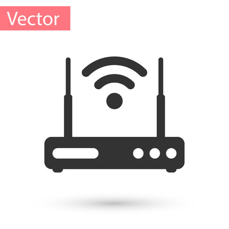 Grey Router and wi-fi signal symbol icon isolated on white background. Wireless ethernet modem router. Computer technology internet. Vector Illustrationのイラスト素材