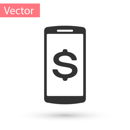 Grey Smartphone with dollar symbol icon isolated on white background. Online shopping concept. Financial mobile phone icon. Online payment icon. Vector Illustrationのイラスト素材