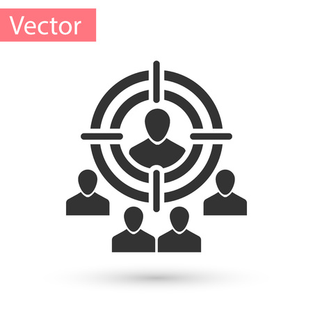 Grey Marketing target strategy concept icon isolated on white background. Aim with people sign. Vector Illustrationのイラスト素材