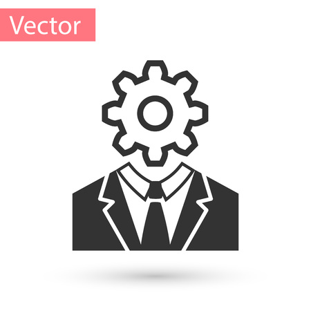 Grey Human head with gear inside icon isolated on white background. Artificial intelligence. Thinking brain sign. Symbol work of brain. Vector Illustrationのイラスト素材