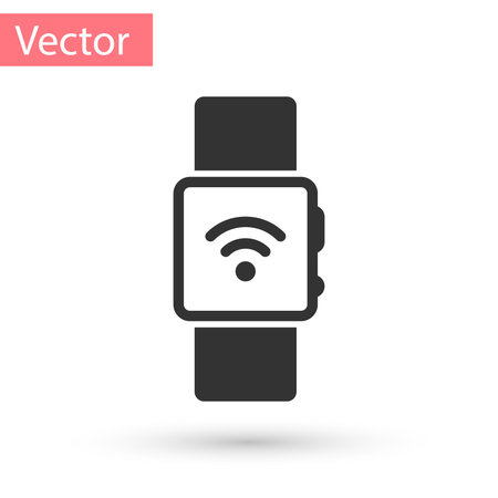 Grey Smartwatch with wireless symbol icon isolated on white background. Vector Illustrationのイラスト素材