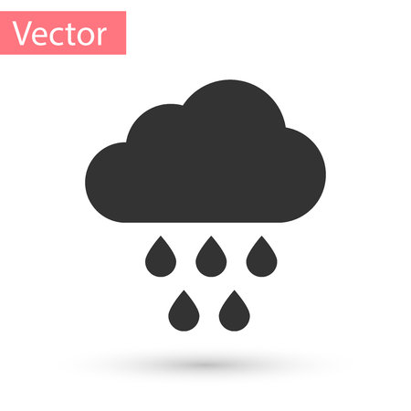 Grey Cloud with rain icon isolated on white background. Rain cloud precipitation with rain drops. Vector Illustrationのイラスト素材