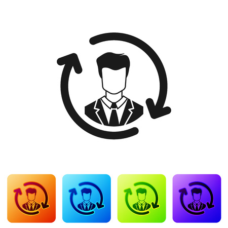 Black Human resources icon isolated on white background. Concept of human resources management, professional staff research, head hunter job. Set icon in color square buttons. Vector Illustrationのイラスト素材