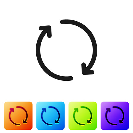 Black Refresh icon isolated on white background. Reload symbol. Rotation arrows in a circle sign. Set icon in color square buttons. Vector Illustrationのイラスト素材