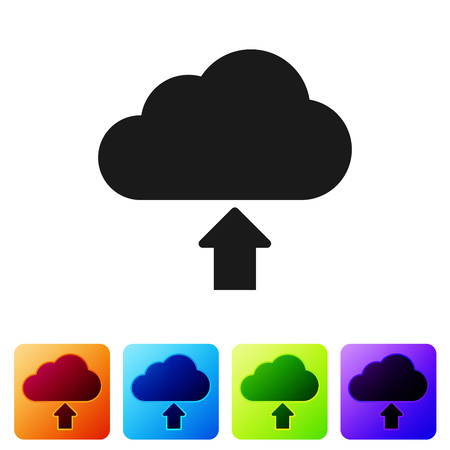 Black Cloud download icon isolated on white background. Set icon in color square buttons. Vector Illustrationのイラスト素材