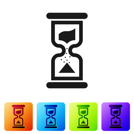 Grey Old hourglass with flowing sand icon isolated on white background. Sand clock sign. Business and time management concept. Set icon in color square buttons. Vector Illustrationのイラスト素材