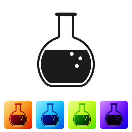 Black Test tube and flask - chemical laboratory test icon isolated on white background. Set icon in color square buttons. Vector Illustrationのイラスト素材