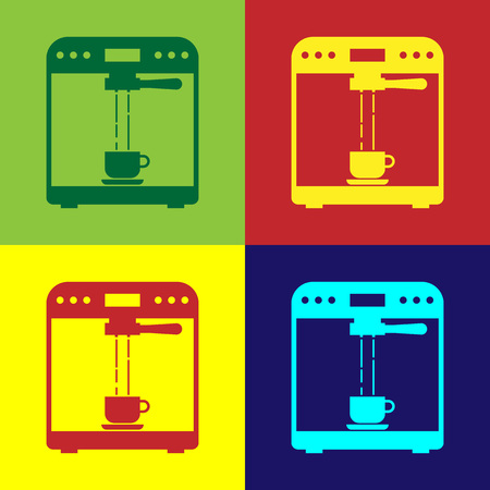 Color Coffee machine and coffee cup icon isolated on color backgrounds. Flat design. Vector Illustrationのイラスト素材