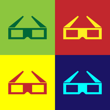 Color 3D cinema glasses icon isolated on color backgrounds. Flat design. Vector Illustrationのイラスト素材