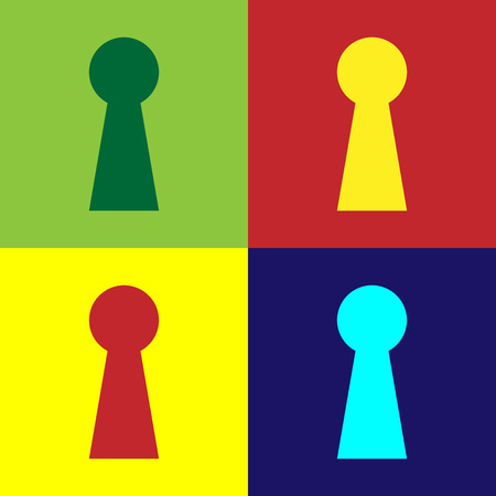 Color Keyhole icon isolated on color backgrounds. Key of success solution. Keyhole express the concept of riddle, secret, peeping, safety, security. Flat design. Vector Illustrationのイラスト素材