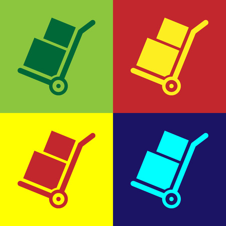 Color Hand truck and boxes icon isolated on color backgrounds. Dolly symbol. Flat design. Vector Illustrationのイラスト素材