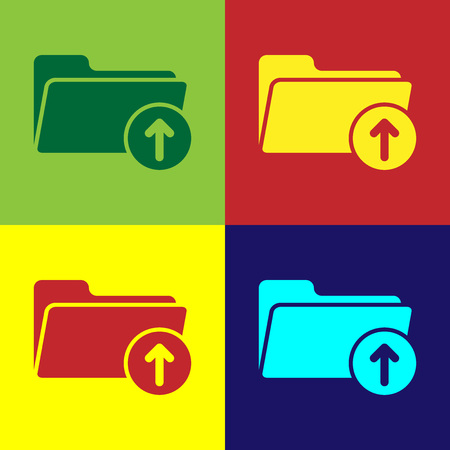 Color Download arrow with folder icon isolated on color backgrounds. Flat design. Vector Illustrationのイラスト素材