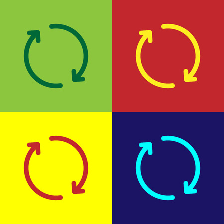 Color Refresh icon isolated on color backgrounds. Reload symbol. Rotation arrows in a circle sign. Flat design. Vector Illustrationのイラスト素材